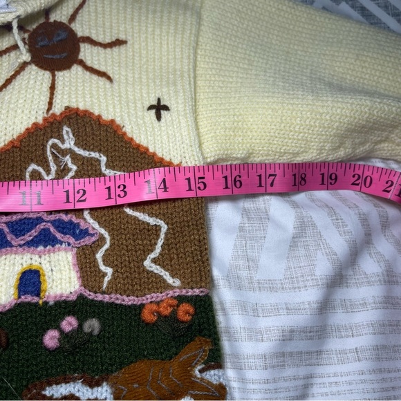 Handmade Kids Knit Zip Hoodie Jacket Llama Embroidery Village Scene Size M 8-10 - Picture 10 of 11